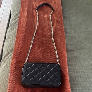 kate spade Black Quilted Leather Crossbody with Gold Chain